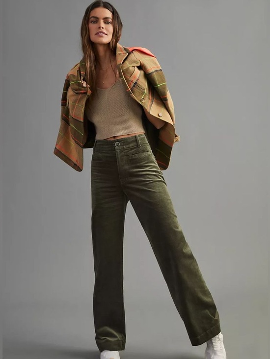Maeve Pants - Maeve by Anthropologie Colette Corduroy Wide-Leg Pants in Moss